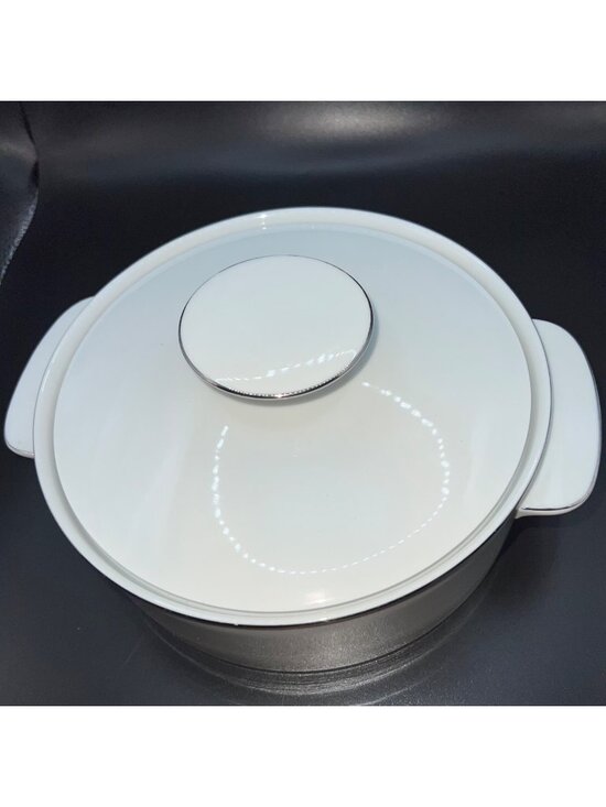 Thomas Other - White Porcelain Round Casserole Dish With Lid Silver Trimmed Thomas Germany VTG